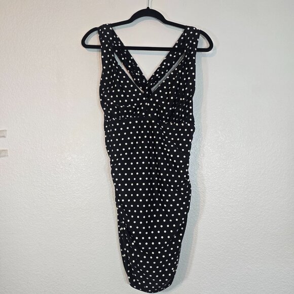 Lauren Ralph Lauren One Piece Swim Dress Women 18W Black Polka Dot Cross Strap - Picture 1 of 12